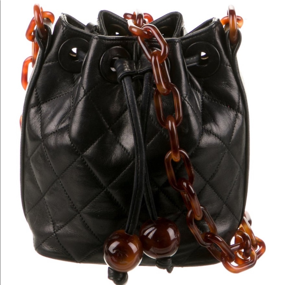 Chanel vintage black lamb skin great condition bucket bag